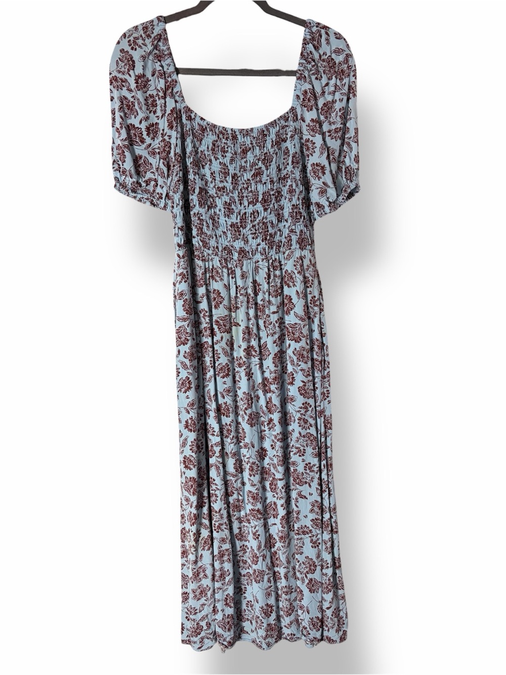 MADEWELL Smocked Puff-Sleeve Midi Dress Blue Brown Floral 6 - Picture 6 of 10
